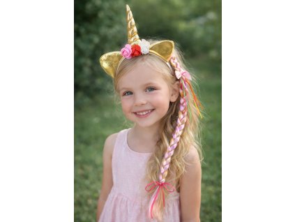 Set karneval - čelenka jednorožec zlaté uši s copem