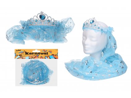 Set karneval - čelenka se závojem modrá s korunkou