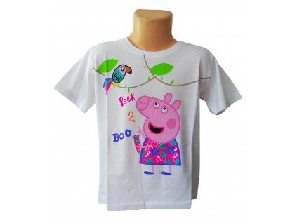 Dívčí tričko PEPPA PIG A PAPOUŠEK krátký rukáv bílé
