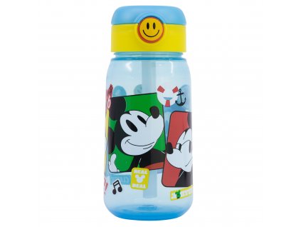 Plastová lahev na pití s brčkem MICKEY transparentní modrá 510 ml