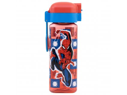 Plastová lahev na pití SPIDERMAN hranatá transparentní červená 550 ml