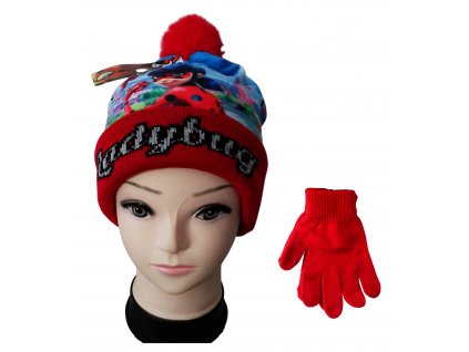 Dívčí set čepice a rukavice KOUZELNÁ BERUŠKA zimní červená