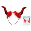 Čelenka ČERTOVY ROHY s péřovou aplikací červené