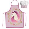 Dětská zástěra UNICORN - JEDNOROŽEC GARDEN set s čepicí růžová