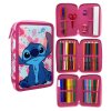 Školní penál třípatrový LILO A STITCH s výbavou růžový
