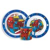 Plastový jídelní set SPIDERMAN nad věžákem s hrnkem modrý