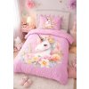 Dětské bavlněné povlečení UNICORN - JEDNOROŽEC s květinami růžové 140x200