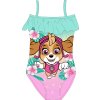 Dívčí plavky TLAPKOVÁ PATROLA Skye v květinách jednodílné s volánem růžovo-tyrkysové