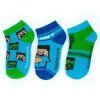 Chlapecké kotníkové ponožky MINECRAFT Creeper a Steve 3pack modro-zelené
