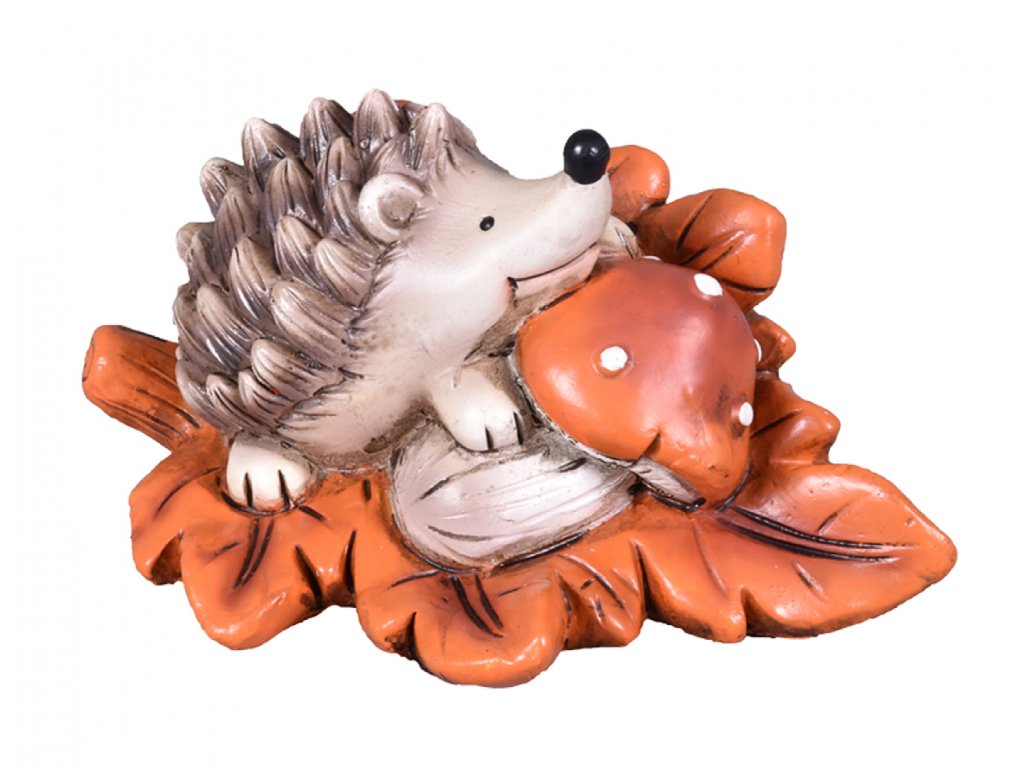 366923 jezek s listem a muchomurkou polyresinovy 13x8x8cm