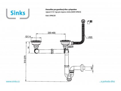 Dvousifon 3 1/2" pro granit. dřezy s úsporou místa