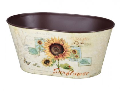 358748 obal na kvetnik slunecnice ovalny plechovy 22x14x12cm