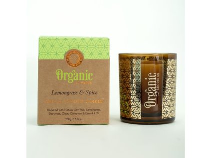 371399 organicka vykurovaci svicka 200g ve skle se zlatou folii lemongrass spice