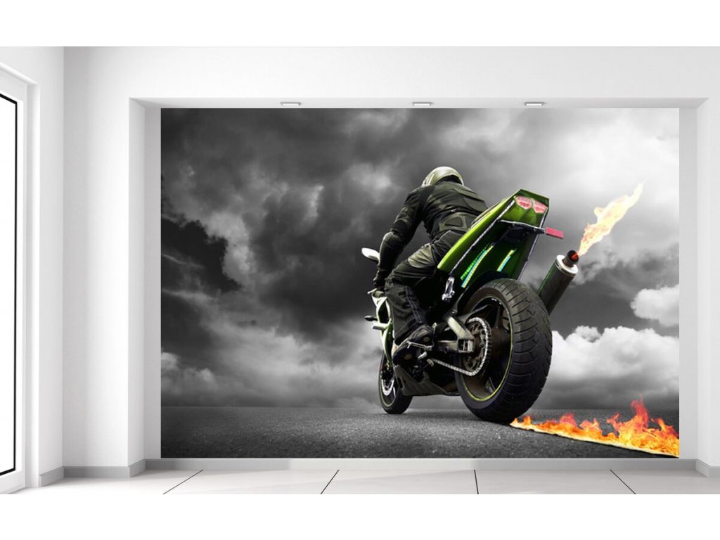 Fototapeta Rychlá motorka s plamenem