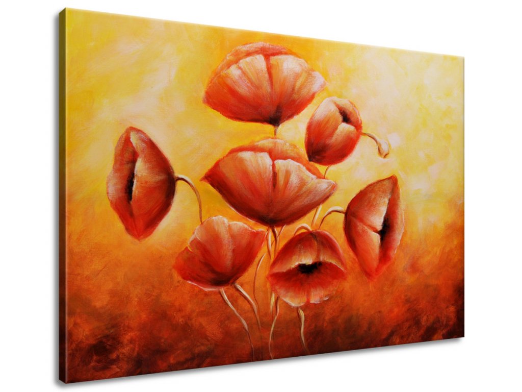 Ručně malovaný obraz Červené máky (Velikost 120 x 80 cm)