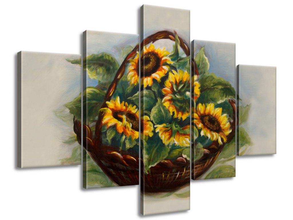 Ručně malovaný obraz Košík slunečnic 100x70cm (Velikost 100 x 70 cm)