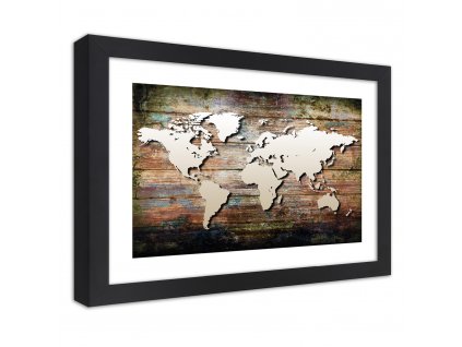 Plakát Mapa světa na starých prknech