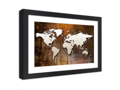 Plakát Mapa světa na dřevě
