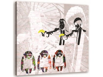 Obraz na plátně Banksy gangsteři s banány a 3 opice