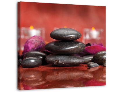 Obraz na plátně Černé zenové kameny na červeném pozadí