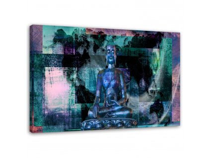 Obraz na plátně Buddha a abstraktní pozadí - modré