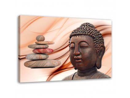Obraz na plátně Hlava Buddhy a kameny - růžový