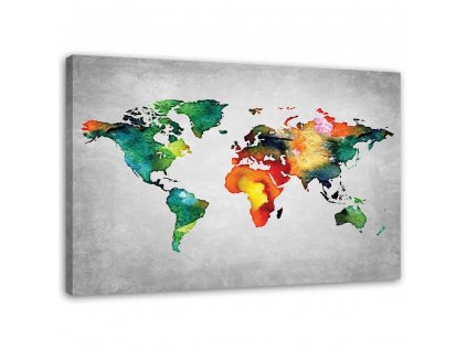 Obraz na plátně Barevná mapa světa na betonu