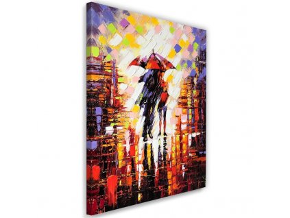 Obraz na plátně Pár v dešti pod deštníkem