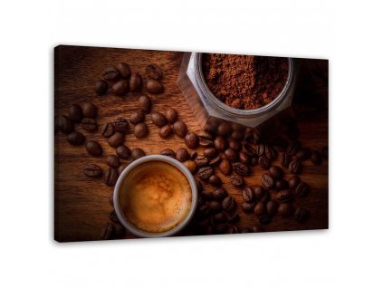 Obraz na plátně Hrnek s kávou a fazolemi