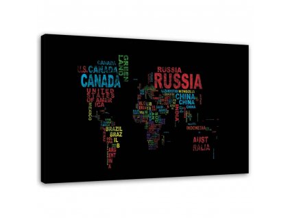 Obraz na plátně Mapa světa s názvy zemí