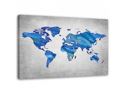Obraz na plátně Námořní modrá mapa světa na betonu
