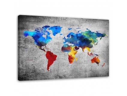 Obraz na plátně Malovaná mapa světa na betonu
