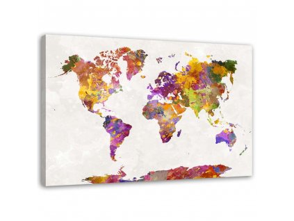 Obraz na plátně Akvarelové skvrny mapa světa