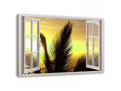 Obraz na plátně Okno - palmy