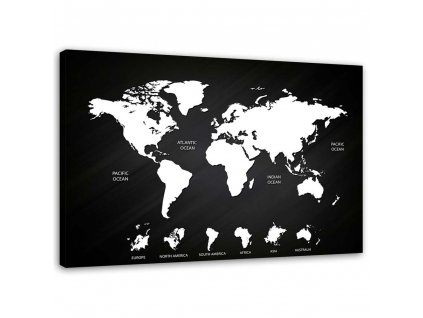 Obraz na plátně Mapa světa a kontinenty