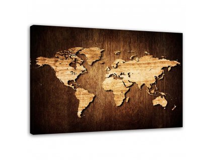 Obraz na plátně Dřevěná mapa světa
