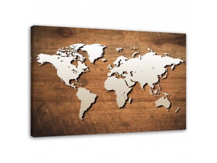 Obraz na plátně Mapa světa na dřevěné desce