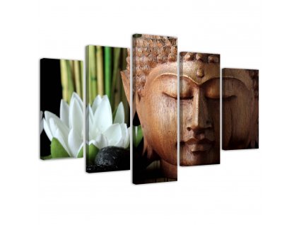 Obraz na plátně Buddha a bílá květina - 5 dílný