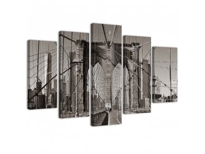 Obraz na plátně Brooklynský most černobílý - 5 dílný
