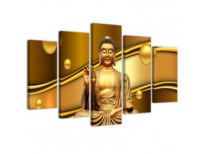 Obraz na plátně Zlatý Buddha na zlatém pozadí - 5 dílný