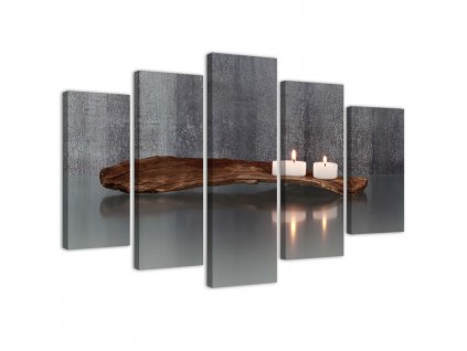 Obraz na plátně Zenová kompozice se svíčkami a dřevem - 5 dílný
