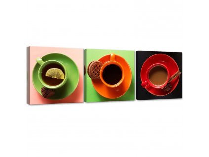 Sada obrazů na plátně Barevné šálky s kávou - 3 dílná