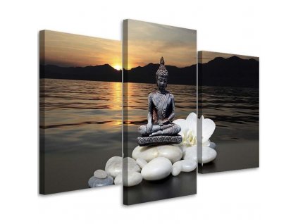 Obraz na plátně Buddha v pozadí při západu slunce - 3 dílný