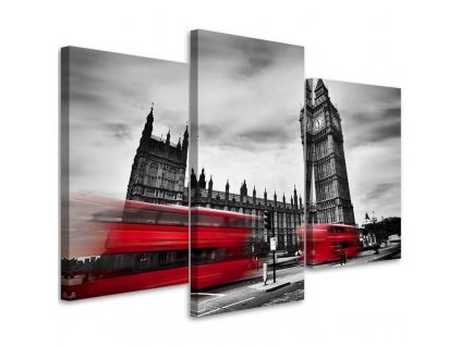 Obraz na plátně Autobusy v Londýně - 3 dílný