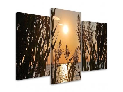 Obraz na plátně Západ slunce na břehu jezera - 3 dílný