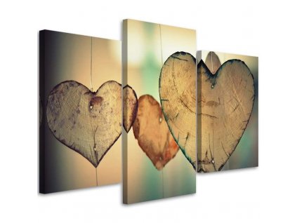 Obraz na plátně Dřevěná srdce - 3 dílný