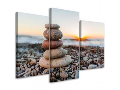 Obraz na plátně Zenové kameny na pláži - 3 dílný