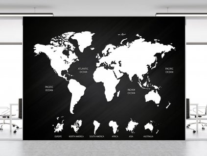 Fototapeta Černobílá mapa světa