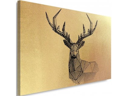 Obraz na plátně Zlatě zbarvená geometrická hlava jelena