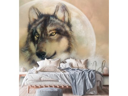 Fototapeta Hnědý vlk na pozadí měsíce